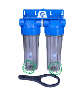 Zestaw 2 korpusów 10" przezroczysty 1/2" Aquafilter FHPRCL12-B-TWIN